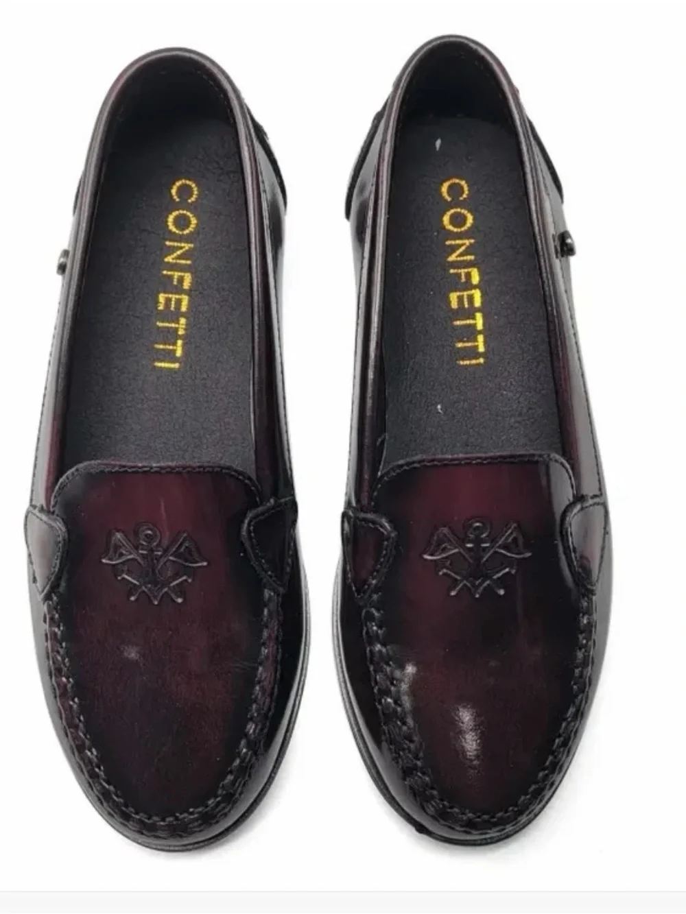 Confetti Kid’s Burgundy Leather Slip-On Loafers Size 32=US 1 Youth